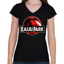 PRINTFASHION Kaiju park - Női V-nyakú póló - Fekete női póló
