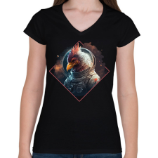 PRINTFASHION Kakas az űrben - Női V-nyakú póló - Fekete női póló