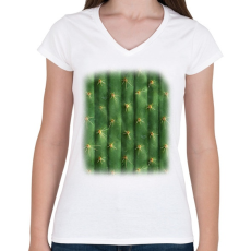 PRINTFASHION Kaktusz póló - Női V-nyakú póló - Fehér