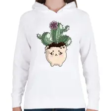PRINTFASHION Kaktuszka - Női kapucnis pulóver - Fehér női pulóver, kardigán