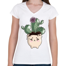 PRINTFASHION Kaktuszka - Női V-nyakú póló - Fehér