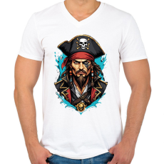 PRINTFASHION Kalóz - Férfi V-nyakú póló - Fehér