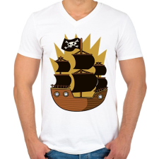 PRINTFASHION Kalóz hajó - Férfi V-nyakú póló - Fehér férfi póló