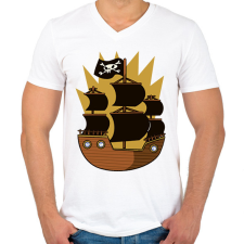 PRINTFASHION Kalóz hajó - Férfi V-nyakú póló - Fehér férfi póló
