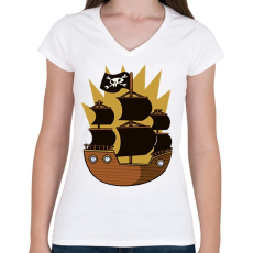 PRINTFASHION Kalóz hajó - Női V-nyakú póló - Fehér