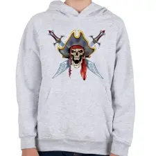 PRINTFASHION Kalóz kardos koponya - Gyerek kapucnis pulóver - Sport szürke gyerek pulóver, kardigán