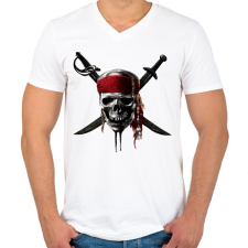 PRINTFASHION Kalóz koponya - Férfi V-nyakú póló - Fehér férfi póló