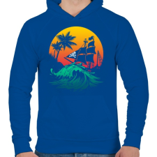 PRINTFASHION Kalózhajó a napnyugtában - Férfi kapucnis pulóver - Királykék férfi pulóver, kardigán