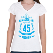 PRINTFASHION kamasz-45-cyan - Női V-nyakú póló - Fehér női póló