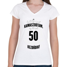 PRINTFASHION kamasz-50-black-white - Női V-nyakú póló - Fehér női póló
