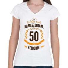 PRINTFASHION kamasz-50-brown-orange - Női V-nyakú póló - Fehér