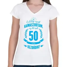 PRINTFASHION kamasz-50-cyan - Női V-nyakú póló - Fehér női póló