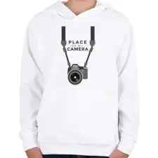PRINTFASHION Kamerám helye - Gyerek kapucnis pulóver - Fehér gyerek pulóver, kardigán