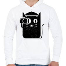 PRINTFASHION Kamerás cica - Férfi kapucnis pulóver - Fehér férfi pulóver, kardigán