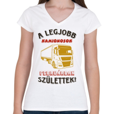PRINTFASHION Kamionos szülinapja február - Női V-nyakú póló - Fehér női póló
