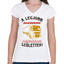 PRINTFASHION Kamionos szülinapja január - Női V-nyakú póló - Fehér női póló