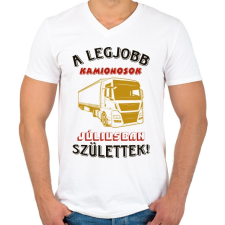 PRINTFASHION Kamionos szülinapja július színes - Férfi V-nyakú póló - Fehér férfi póló