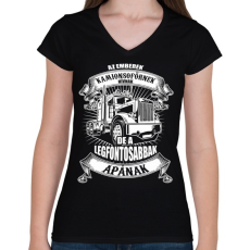 PRINTFASHION Kamionsofőr apa - Női V-nyakú póló - Fekete
