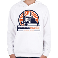 PRINTFASHION Kamionsofőr - Kamionok királya - Gyerek kapucnis pulóver - Fehér
