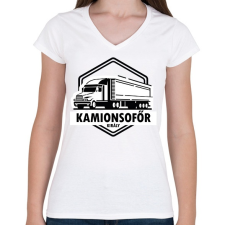 PRINTFASHION Kamionsofőr király - Női V-nyakú póló - Fehér női póló