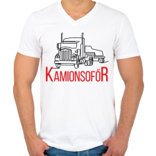 PRINTFASHION Kamionsofőr - Vonalas - Férfi V-nyakú póló - Fehér férfi póló