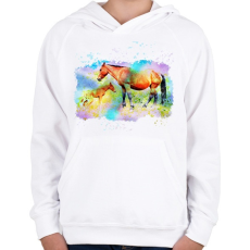 PRINTFASHION kanca és kiscsikója - Gyerek kapucnis pulóver - Fehér