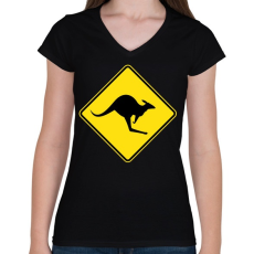 PRINTFASHION Kangaroo sign  - Női V-nyakú póló - Fekete