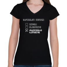 PRINTFASHION Kapcsolati státusz: Elátkozott  - Női V-nyakú póló - Fekete