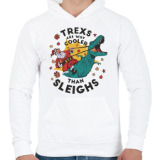 PRINTFASHION Karácsony - A T-rex vagányabb mint a szán - Férfi kapucnis pulóver - Fehér férfi pulóver, kardigán
