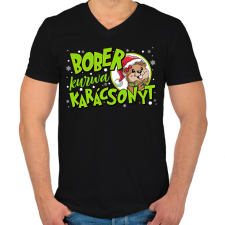 PRINTFASHION Karácsony Bober xmas - Férfi V-nyakú póló - Fekete férfi póló