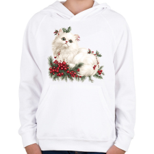PRINTFASHION karácsony fehér cica - Gyerek kapucnis pulóver - Fehér gyerek pulóver, kardigán