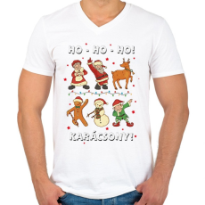 PRINTFASHION Karácsony - hohoho - télapó és barátai - Férfi V-nyakú póló - Fehér
