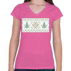 PRINTFASHION Karácsony mintázat - Női V-nyakú póló - Rózsaszín