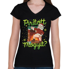 PRINTFASHION Karácsony Pirított mogyi Mikulás - Női V-nyakú póló - Fekete
