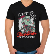 PRINTFASHION Karácsony - Télapó lovon - Férfi V-nyakú póló - Fekete férfi póló