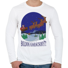 PRINTFASHION Karácsony - Télapó szánon  - Férfi hosszú ujjú póló - Fehér férfi póló