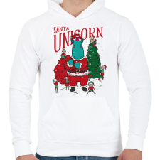 PRINTFASHION Karácsony - télapó unikornis - Férfi kapucnis pulóver - Fehér férfi pulóver, kardigán
