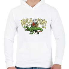 PRINTFASHION Karácsony - Tépapó dínóval érkezik - Férfi kapucnis pulóver - Fehér