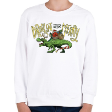 PRINTFASHION Karácsony - Tépapó dínóval érkezik - Gyerek pulóver - Fehér