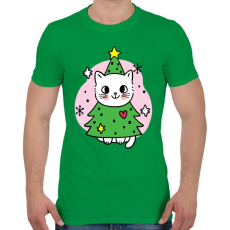 PRINTFASHION Karácsonyfa cica - Férfi póló - Zöld