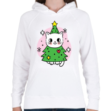 PRINTFASHION Karácsonyfa cica - Női kapucnis pulóver - Fehér női pulóver, kardigán