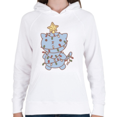 PRINTFASHION Karácsonyfa cica - Női kapucnis pulóver - Fehér