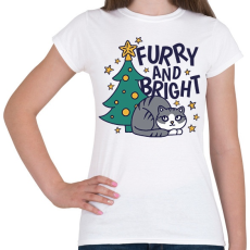 PRINTFASHION Karácsonyfa és cica - furry and bright - Női póló - Fehér