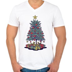 PRINTFASHION Karácsonyfa - Férfi V-nyakú póló - Fehér