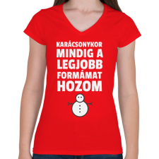 PRINTFASHION KARÁCSONYI ALAK - Női V-nyakú póló - Piros női póló