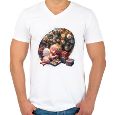 PRINTFASHION Karácsonyi angyal - Férfi V-nyakú póló - Fehér férfi póló