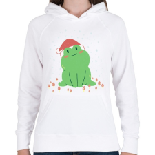 PRINTFASHION Karácsonyi béka - Női kapucnis pulóver - Fehér női pulóver, kardigán