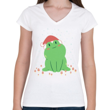 PRINTFASHION Karácsonyi béka - Női V-nyakú póló - Fehér női póló