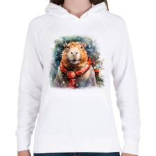 PRINTFASHION Karácsonyi capybara - Női kapucnis pulóver - Fehér női pulóver, kardigán