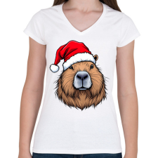PRINTFASHION Karácsonyi capybara - Női V-nyakú póló - Fehér női póló